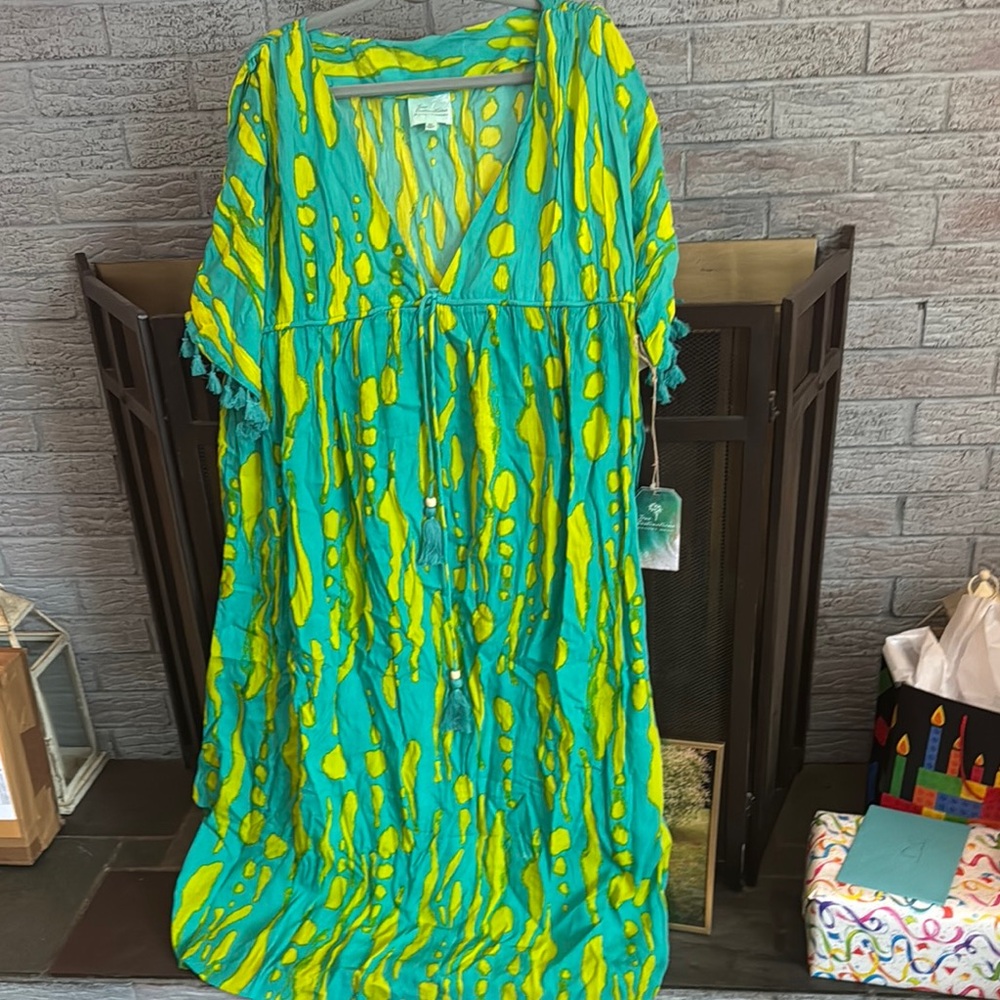 Vibrant Green and Yellow Maxi cover up